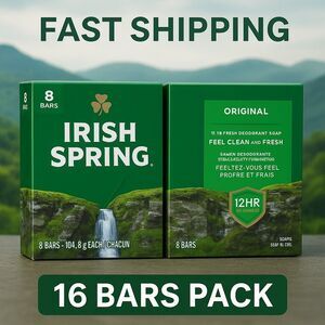 Irish Spring Original Deodorant Soap Pack of 2 Total 16 Bars 12HR Fresh Clean